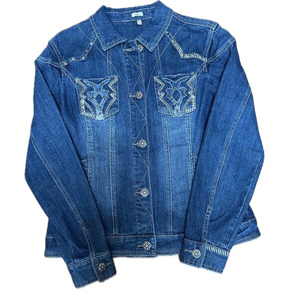 Reba Fall in Memphis Embellished Denim Jean Jacket Small NWT - Picture 1 of 11